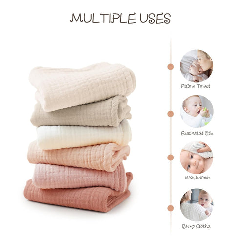 Konssy Muslin Baby Burp Cloths Sets for Unisex- 6 Pack Large 100% Cotton Burping Clothes for Newborn?Baby Girls and Boys...