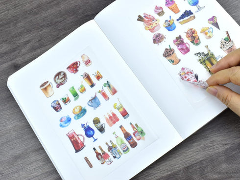 12 Sheets Food Drink Dessert Fruits Snacks Ice Cream Washi Sticker Set DIY Craft Label for Scrapbooking Journaling Collage Card Making Kids Adults...
