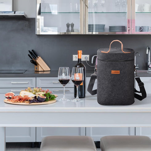 4 Bottle Carrier Tote, Thicken Felt Wine Carrier Padded Portable Wine Bottle Bag with Leather Handles & Shoulder Strap for Party, Picnic, Travel, ...