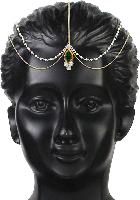 I Jewels Gold Plated Indian Wedding Bollywood Pearl Head Piece/Head Bands/Head Chain/Mathapatti/Maang Tikka for Women (T1083)...