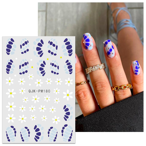 JMEOWIO 12 Sheets Flower Daisy Nail Art Stickers Decals Self-Adhesive Pegatinas Uñas Spring Summer Floral Nail Supplies Nail Art Design Decoration...