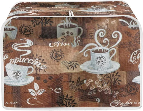 JEOCODY Toaster Cover Coffee Theme Print Toaster Bread Maker Cover 4 Slice Wide Slot Small Appliance Toaster Cover with Handle for Kitchen,Washabl...