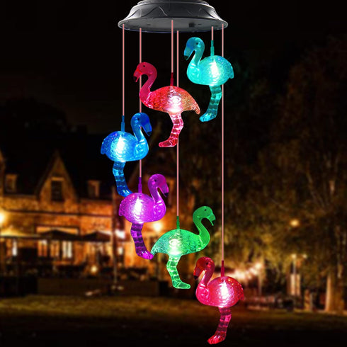 Flamingo Solar Wind Chimes for Outside, Waterproof LED Solar Powered Memorial with Lights, Housewarming Gifts for Garden Outdoor Patio Yard Lawn D...