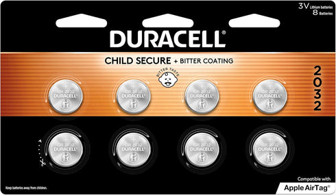 Duracell 2032 Lithium Battery. 8 Count Pack. Child Safety Features. Compatible with Apple AirTag, Key Fob, and other devices. CR2032 Battery Lithi...