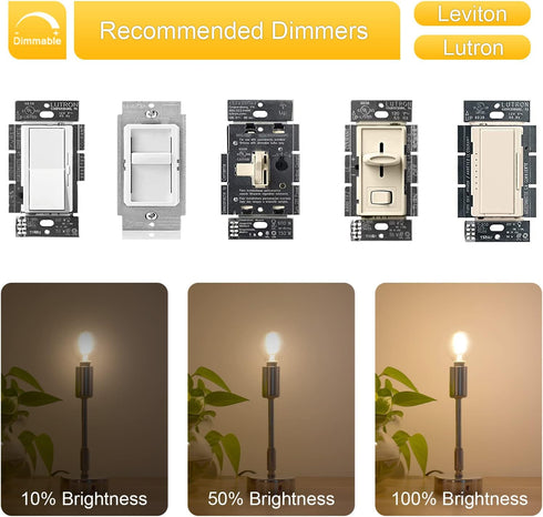 3-Pack G16.5 LED Bulb, Dimmable E12 Edison Bulb, 25W Equivalent, 3000K Soft Warm White, 200lm, 2W, for Chandelier, Ceiling Fan Light Bulbs...