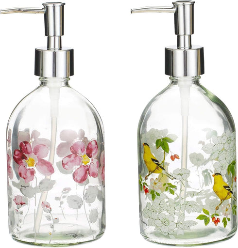 17oz Flower Glass Soap Dispenser Bottle with Plastic Pump,Set of 2...