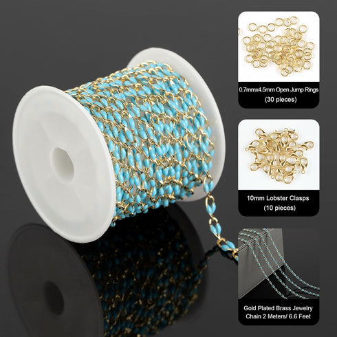 Gold Plated Brass Chains for Necklace DIY Jewelry Supplies, 2 Meters Light Blue Oil Drip Cable Bulk Chain Jewelry Making Supplies Findings...
