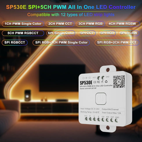 PAUTIX SP530E WiFi Alexa Bluetooth LED Controller Support PWM Monochrome CCT RGB RGBW RGBCCT or SPI TTL IC Chip LED Strip/Matrix WS2811 WS2812B WS...