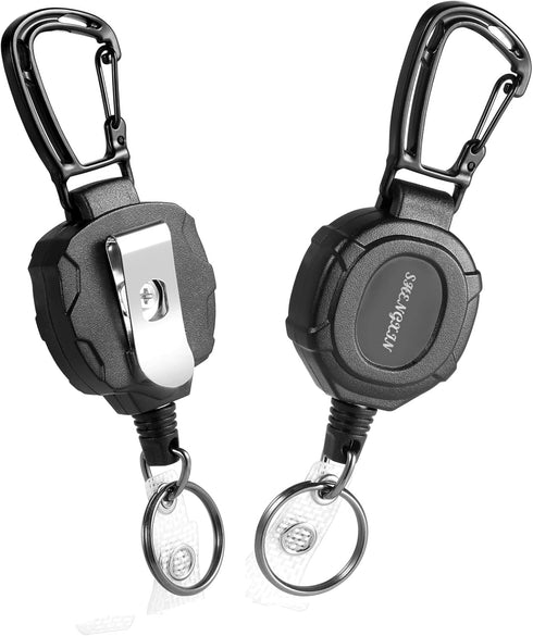 2 Pack Retractable Keychain Heavy Duty Carabiner Badge Holder, Tactical ID Badge Reel with 32” Steel Retractable Cord, 8.0 OZ...