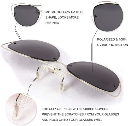 FEISEDY Polarized Cat Eye Clip On Sunglasses for Women Men, Rimless Flip Up Glasses Compatible for Prescription Eyewear B2670...