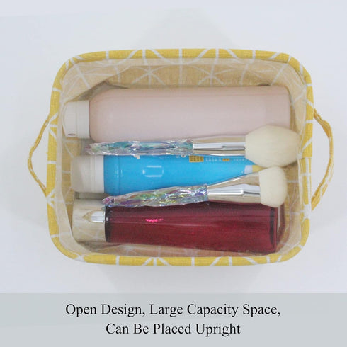 Mziart Small Foldable Canvas Storage Basket Cotton Fabric Mini Portable Storage Bin Nursery Organizer Box for Makeup Toys Shelves & Desks (Yellow)...
