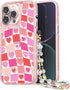Compatible for iPhone 14 Pro Max Case Cute Aesthetic - Glitter Pink Phone Case with Camera Protector - Girly Love Plaid Cover with Wrist Strap Des...