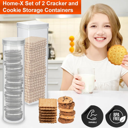 Home-X Set of 2 - Saltine Cracker Sleeve Storage Container / Cookie Stay Fresh Keeper, 1 Round and 1 Square...
