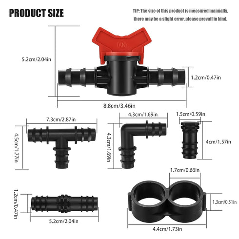 42 Piece Drip Irrigation Fittings Kit for 1/2" Tubing, 8 Tees, 8 Elbows, 8 Straight, 8 End Cap Plugs, 8 Angle, Drip Irrigation Barbed Connectors f...