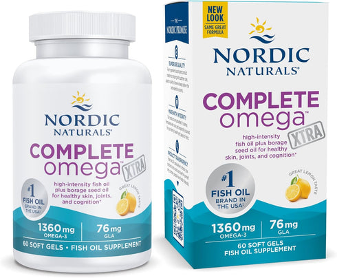 Nordic Naturals Complete Omega Xtra, Lemon - 60 Soft Gels - 1360 mg Omega-3 + 76 mg GLA - Healthy Skin, Joints & Cognition - Non-GMO - 30 Servings...