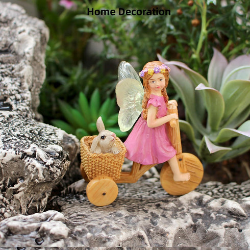 Miniature Fairy Garden Accessories, Small Fairy (Angel) and Rabbit Figurines on The Bicycle for Flower Pot, Home Decor, Birthday Cake Topper, Car ...