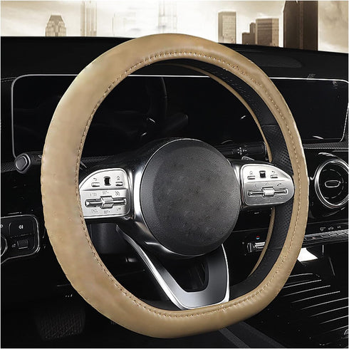 Leather Car Steering Wheel Stitch On Wrap Cover, Lace Up DIY Sewing Steering Wheel Protector, Breathable Anti-Slip Microfiber Leather, Universal f...