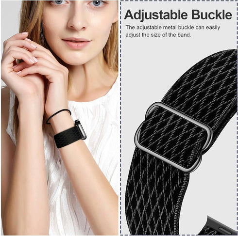 Swhatty Stretchy Nylon Solo Loop Bands Compatible with Apple Watch 38mm/40mm/41mm/42mm for Series 10, Adjustable Braided Sport Elastics Women Men ...