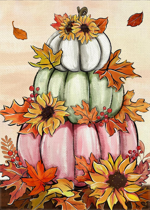 Fall White Teal Pink Pumpkin Decorative Garden Flag, Autumn Thanksgiving Sunflower Maple Leaves Yard Outside Decorations, Seasonal Burlap Outdoor ...