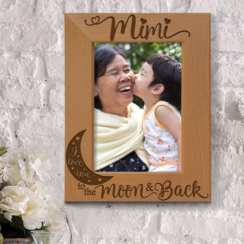 KATE POSH - Mimi I Love You to The Moon and Back Engraved Natural Wood Picture Frame, Grandparent's Day Gifts, Grandma Gifts, for Nana, (5x7-Verti...