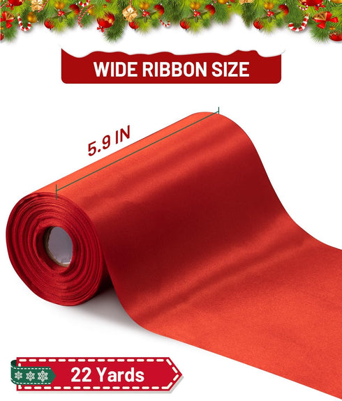 FAKILO Red Satin Ribbon 6 Inch x 22 yd Wide Thick Ribbon for a Grand Opening Business Ribbon Cuttings Ceremony Bow Wedding Chairs Party Christmas ...