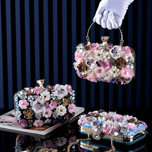 Women Clutches Flower Evening Handbag Chain Strap Shoulder Bag handbag Wedding bag purse...