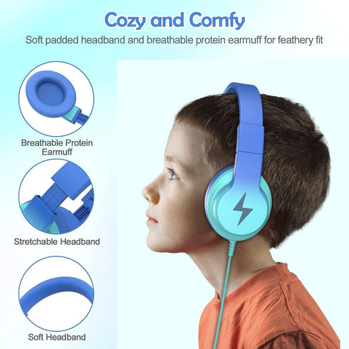 Kids Headphones, Wired Headphones for Kids with Microphone, 85/94dB Volume Limiter Headphones for Girls Boys with Sharing Jack, Foldable Headphone...