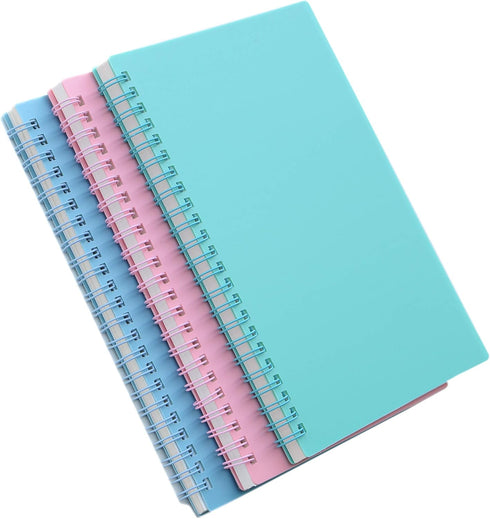 Yansanido Spiral Notebook, 3 Pcs A5 Thick Plastic Hardcover 8mm Ruled 3 Color 80 Sheets -160 Pages Journals for Study and Notes (Light Pink,Light ...