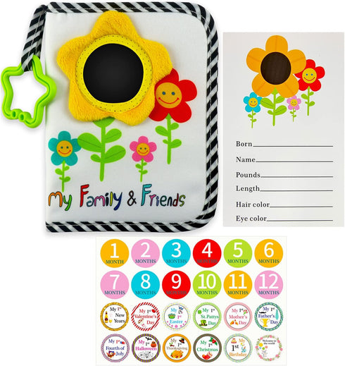 ABCKEY My Family And Friends Baby Photo Album With Sunflower Baby-safe mirror Holds 18 Photos Colourful...