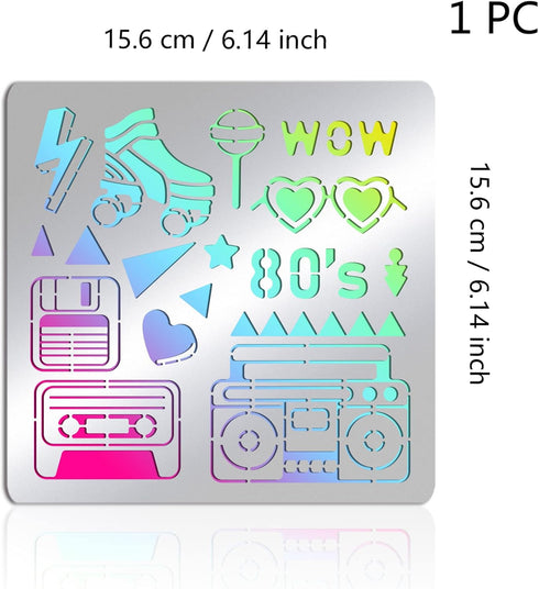 BENECREAT 80s Stainless Steel Stencils, 6x6 inch Retro Radio Drawing Stencils Templates for Painting, Wood Burning, Journaling...