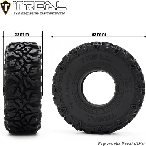 TREAL 1.0 Tires Soft Sticky RC Crawler Tires TrailBurner 62mm (4P) for 1/24 1/18 SCX24 AX24 FCX24 TRX4M...