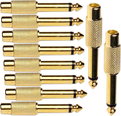 6.35mm 1/4" TS Plug to RCA Female Jack Adapter Connector - 6.35mm Mono Male to RCA Female, Gold-Plated, 10 Pack...