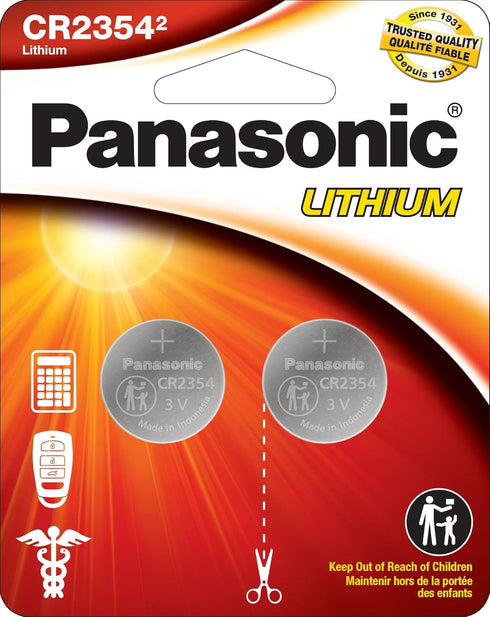 Panasonic CR2354 3.0 Volt Long Lasting Lithium Coin Cell Batteries in Child Resistant, Standards Based Packaging, 2-Battery Pack...