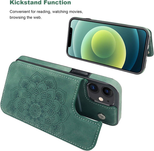 Vaburs Compatible with iPhone 12 and iPhone 12 Pro Case Wallet with Card Holder,Embossed Mandala Pattern Flower PU Leather Double Magnetic Buttons...