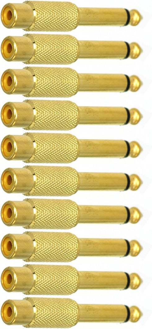 6.35mm 1/4" TS Plug to RCA Female Jack Adapter Connector - 6.35mm Mono Male to RCA Female, Gold-Plated, 10 Pack...