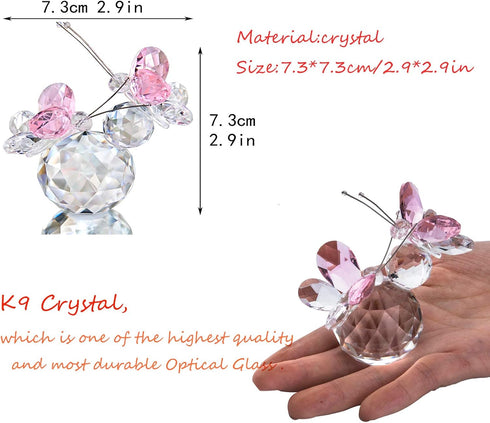 H&D HYALINE & DORA Pink Crystal Cut Double Butterfly Collectible Gift, Handmade Art Glass Animal Figurine, Gift Boxed...