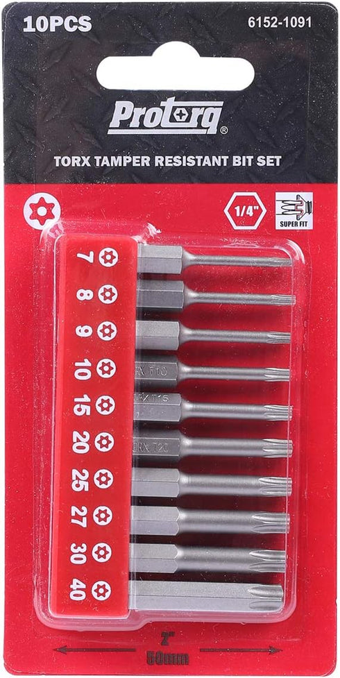 TORX Tamper Resistant Bits, Security TORX Bits (T7-T40), Security Star Bits, 50mm, 10 -Pieces, High Grade S2 Steel...