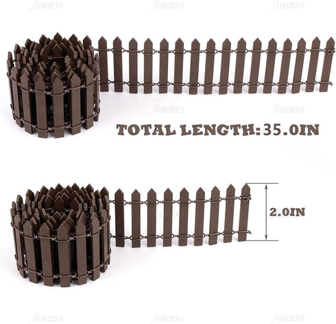 AUEAR, 35 Inch Mini Fairy Garden Fence Wood Ornament Wooden Decorative Picket Fence for DIY Crafts Project (Brown, 4-Pack)...