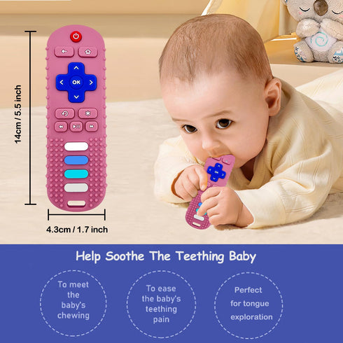 Baby Teething Toys, Food Grade Silicone Teether for Babies 3 6 12 18 Months, TV Remote Shape Toddlers Chew Toys, Freezer BPA Free (Pink RC)...