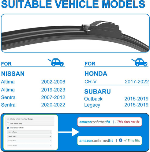 CJPPPZIW® Windshield Wipers-26 Inch+17 Inch Replacement for 2002 2003 2004 2005 2006 2019 2020 2021 2022 2023 Nissan Altima Wiper Blades for My Ca...