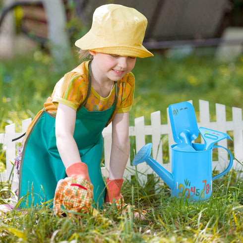 Sungmor Small Watering Can Set Cute Little Gardener Kit | Package includes 3PC Blue Number Watering Can & Trowel & Rake Gardening Hand Tools | Per...