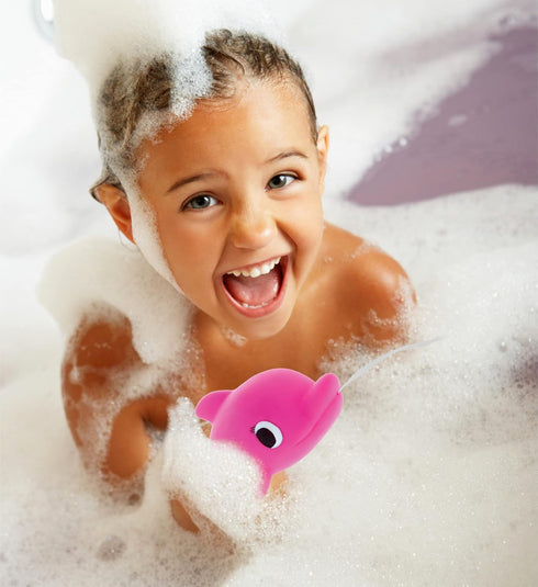DolliBu Dolphin Bath Buddy Squirter - Floating Pink Dolphin Rubber Bath Toy, Fun Water Squirting Bathtime Play for Toddlers, Cute Sea Life Animal ...
