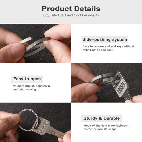 TISUR Titanium Key Rings for Keychain, Side-Pushing key chain rings Split keyring heavy duty Keychain Rings bulk...