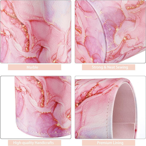 WAVEYU Pen Holder for Women Girls, Pencil Cup Pink Desk Decor, Makeup Brush Holder Large Pu Leather Multi-Functional Organizer Cup for Office, Cla...