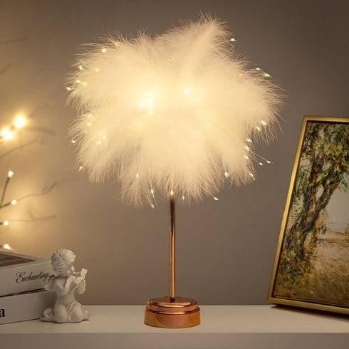 White Feather Lamp - LED Atmosphere Feather Night Lights Bedside Lamps for Mother, Girlfriend Home Girl Room Wedding Decoration...