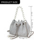 Evening Bucket Handbag for Women Sparkly Rhinestone Pearl Clutch Silver Purse for Party Club Wedding Cocktail Prom...