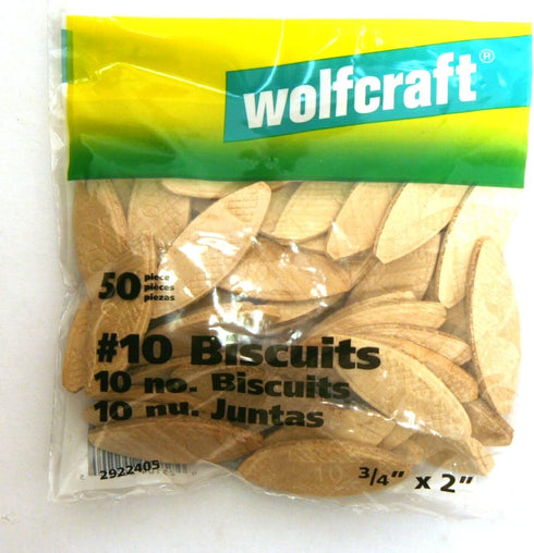 wolfcraft 2922405 Compressed Wafer Shaped Wood Joining Biscuits, #10, 50 Piece Bag...