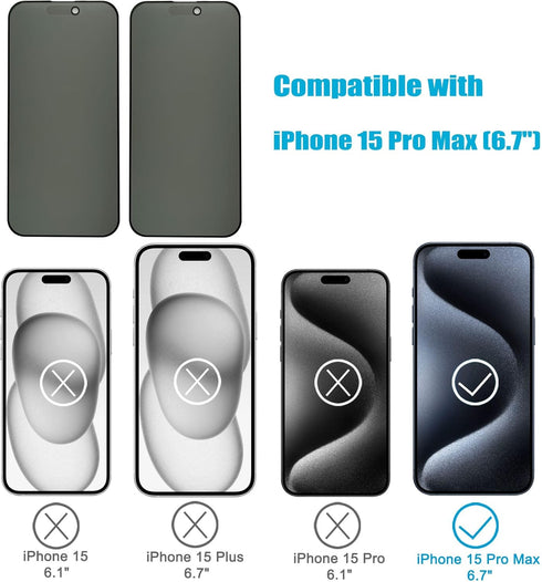 2 Pack Matte Privacy Screen Protector for iPhone 15 Pro Max with Easy Installation Frame, Smooth & Sensitive Touch, Anti-spy Anti-glare Eye Protec...
