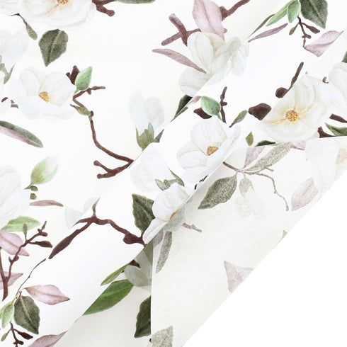 50Sheets 28×20 Inches White Magnolia Flowers Tissue Paper for Gift Wrapping Magnolia Blossom Printed Tissue Paper for Spring Holidays Bridal Showe...