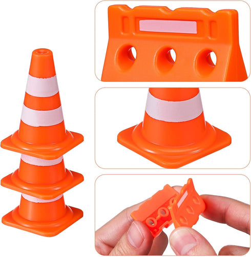 Gadpiparty 24pcs Mini Traffic Cones Plastic Fence Roadblock Signs Playset Construction Road Cones Tiny Marker Cones Roadblock Cone Models Educatio...